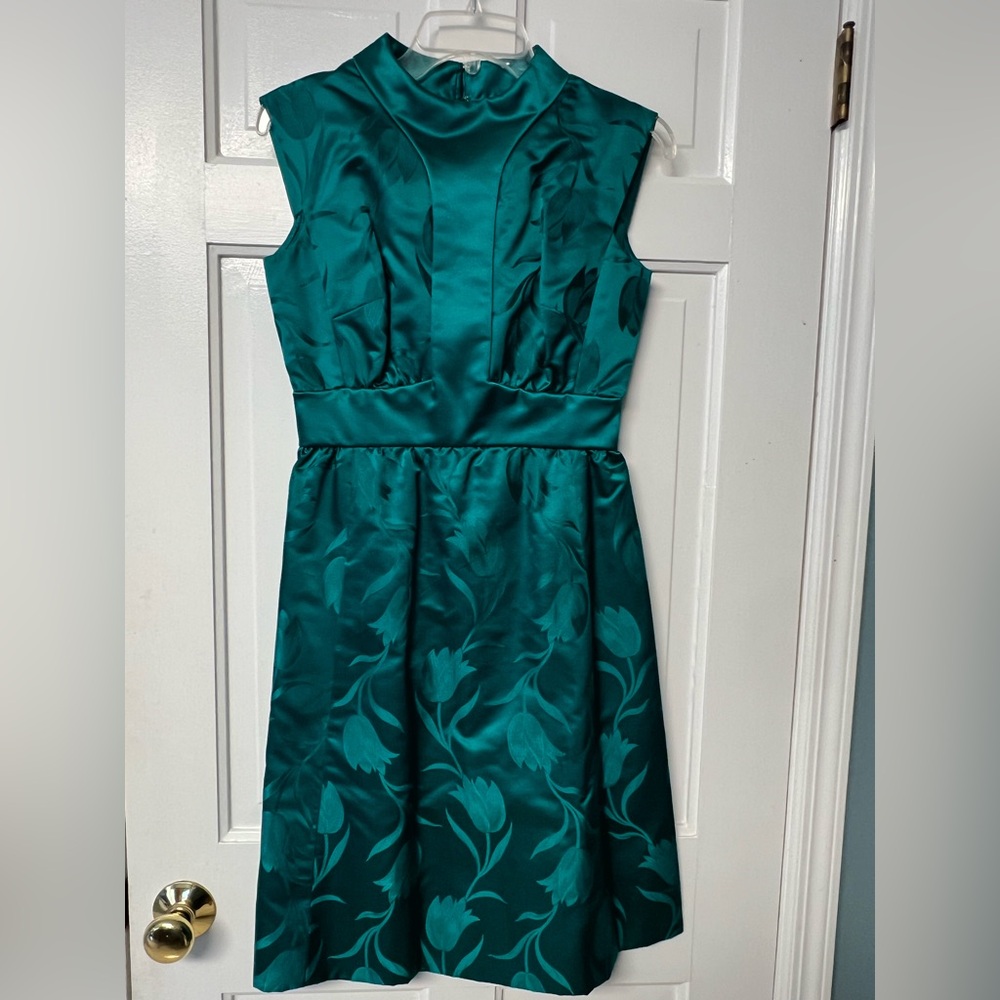 Vintage 60’s Royal Lynne Green Silk Dress Tulip Print From B. Altman & Co Size 8
